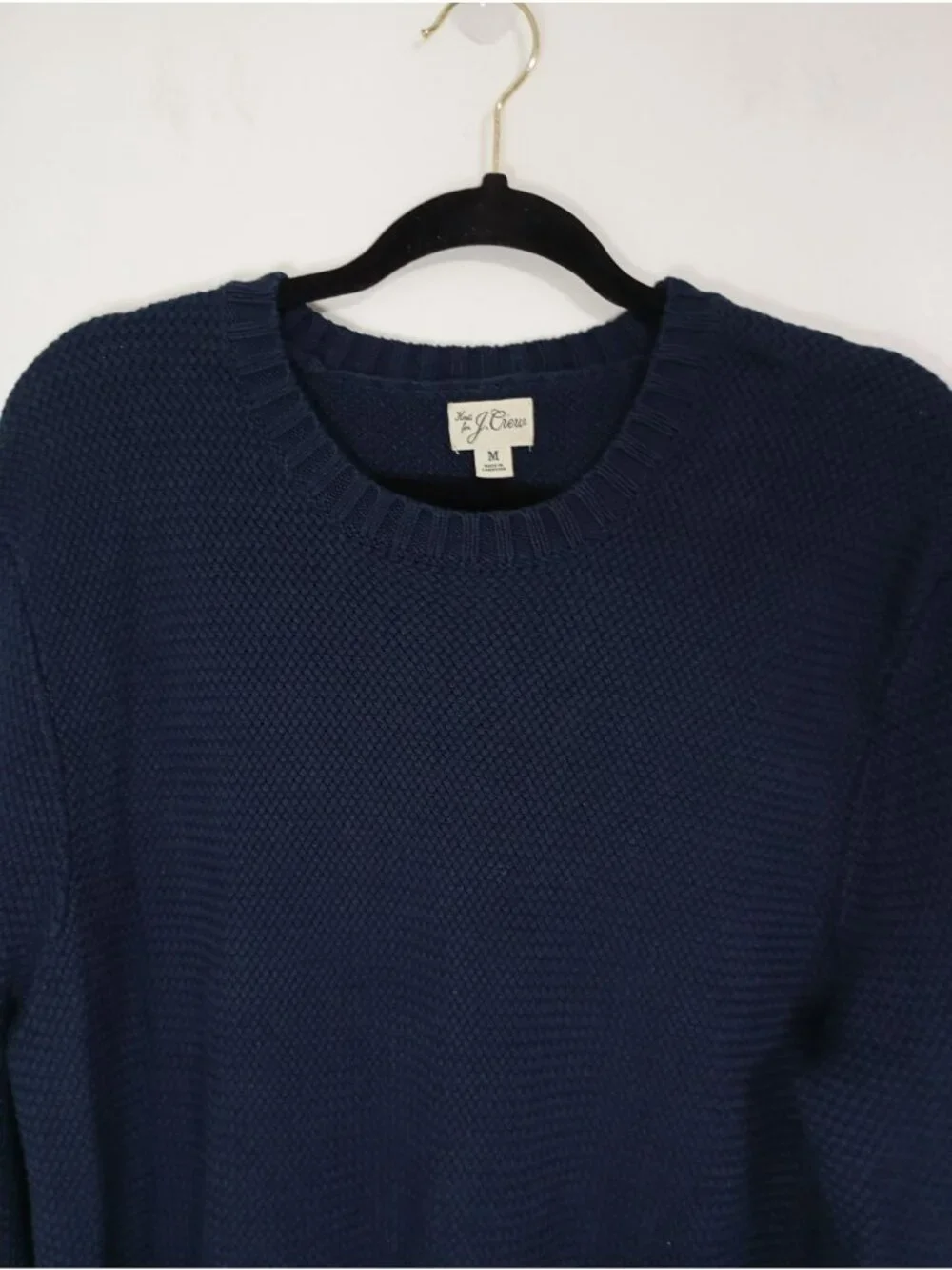 J. Crew Mens Navy Blue Cotton Crewneck Knit Sweater Size Medium Casual Layering